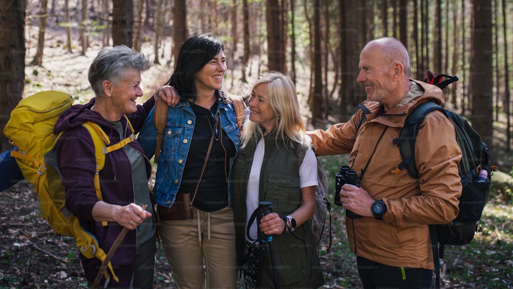 Porträt einer Gruppe von Senioren Wanderer im Freien im Wald in der Natur, Blick in die Kamera.