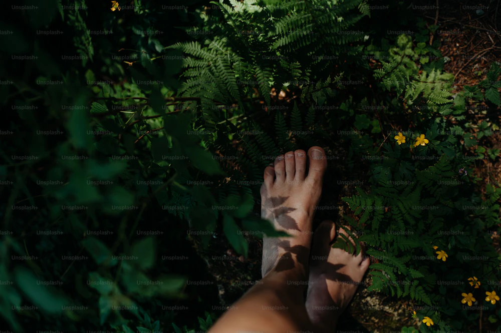 Pieds nus posés sur la terre, symbole d'ancrage