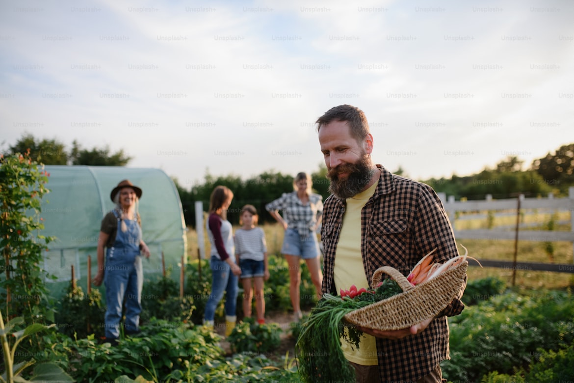 Man holding a small bunch of crops in a farm