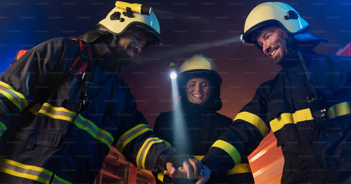 Foto Homens E Mulheres Felizes Dos Bombeiros Ap s A A o Bem sucedida foto-homens-e-mulheres-felizes-dos-bombeiros-ap-s-a-a-o-bem-sucedida