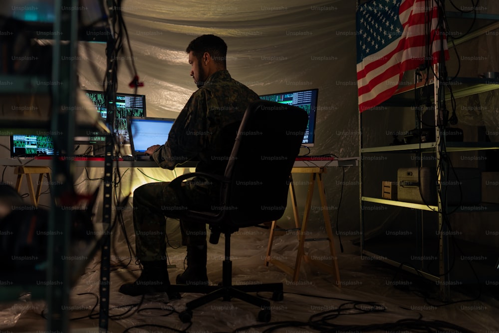 다크 웹, 사이버 전쟁 개념에 군사 유니프롬에 있는 미국 해커.