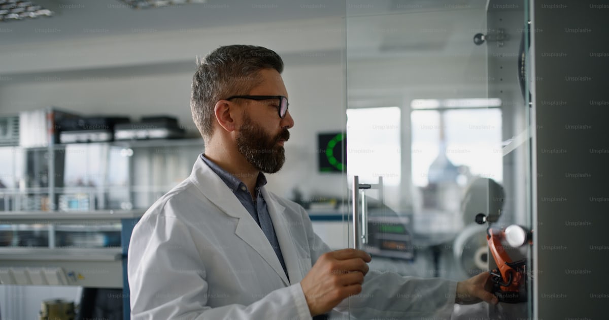 A robotics engineer working on desing of modern robotic arm in ...