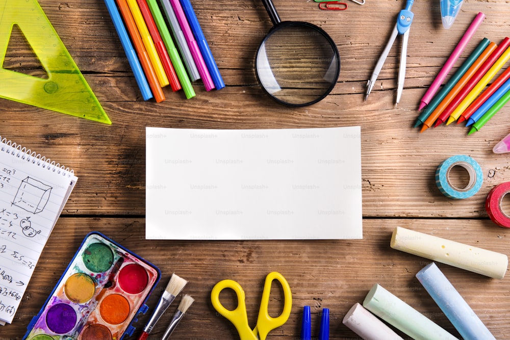 Kid Hands Painting At The Table With Art Supplies Top View Stock Photo -  Download Image Now - iStock