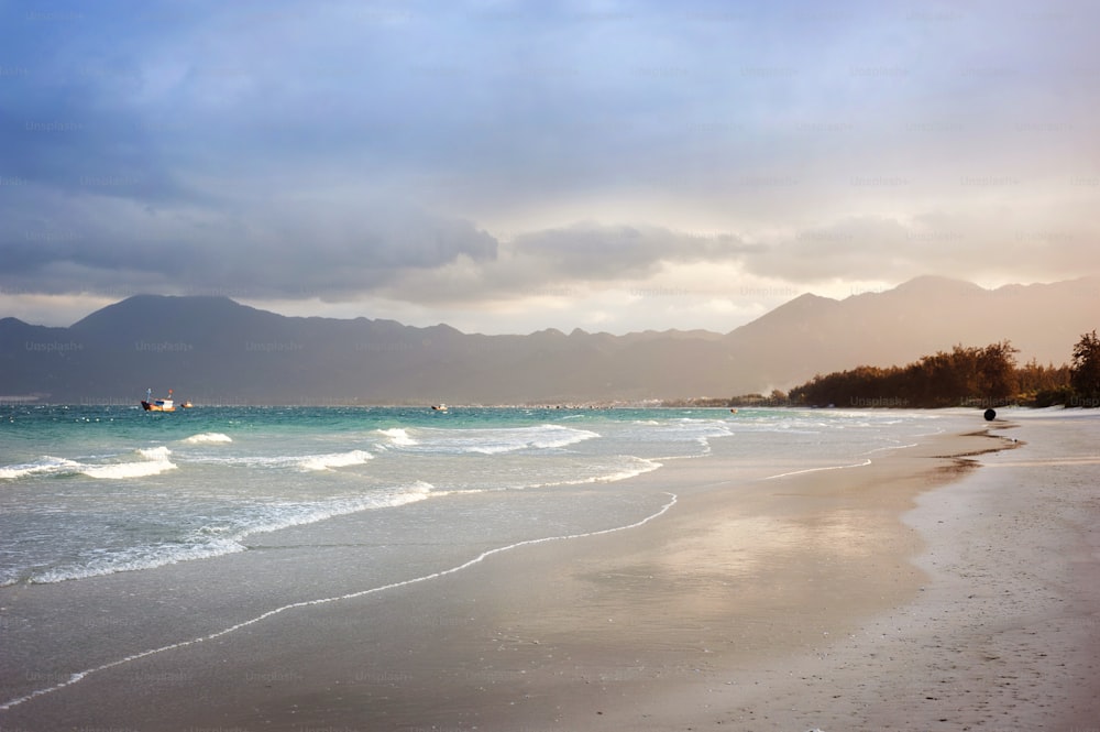 Beautiful landscape view of ocean and cloudy sky