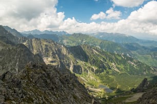 Beautiful scenery of high mountain with lake and high peak. High Tatras Slovakia