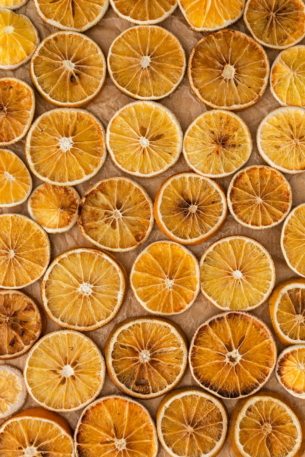 a bunch of oranges that are cut in half