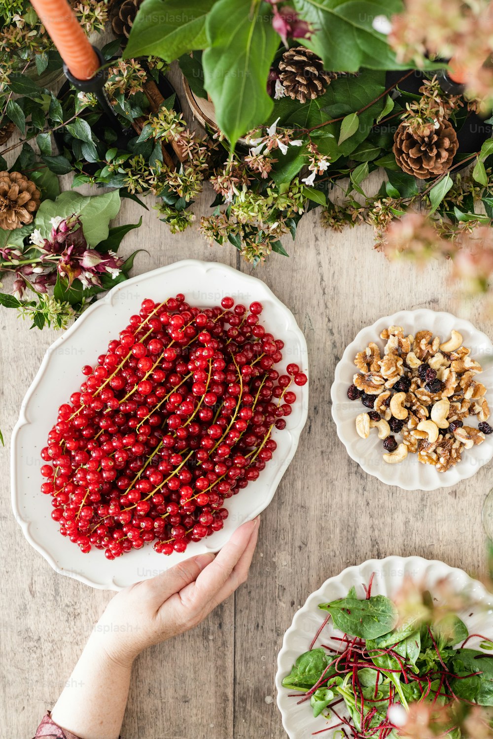 a person holding a plate of berries and nuts