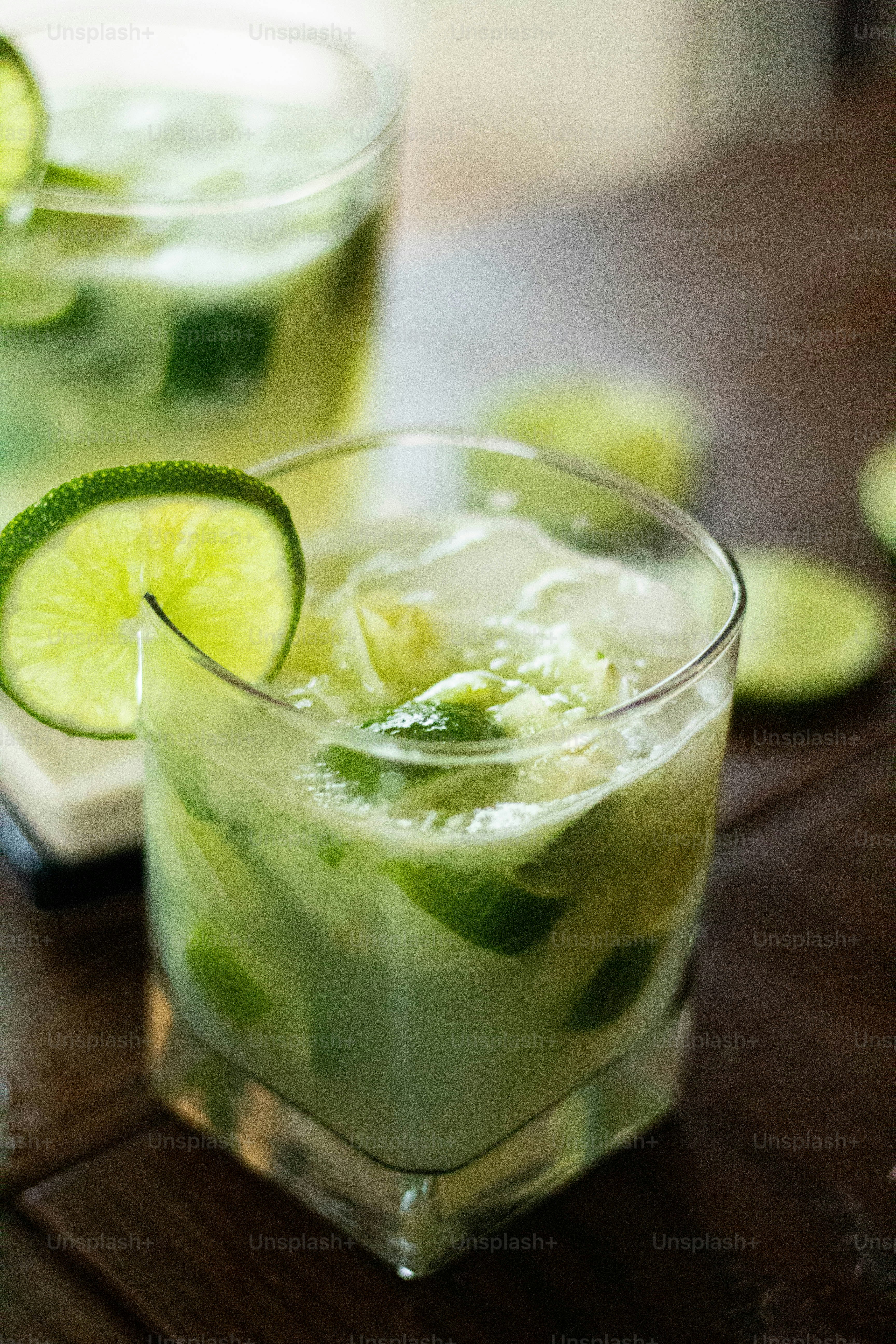 a close up of a drink on a table