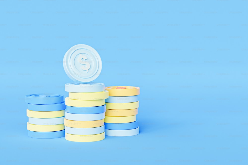 a stack of yellow and blue tape on a blue background