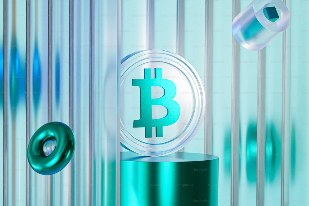 Un logo Bitcoin sur un cylindre vert