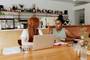 Due donne sedute a un tavolo con un computer portatile