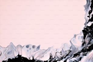 a black and white abstract painting on a pink background