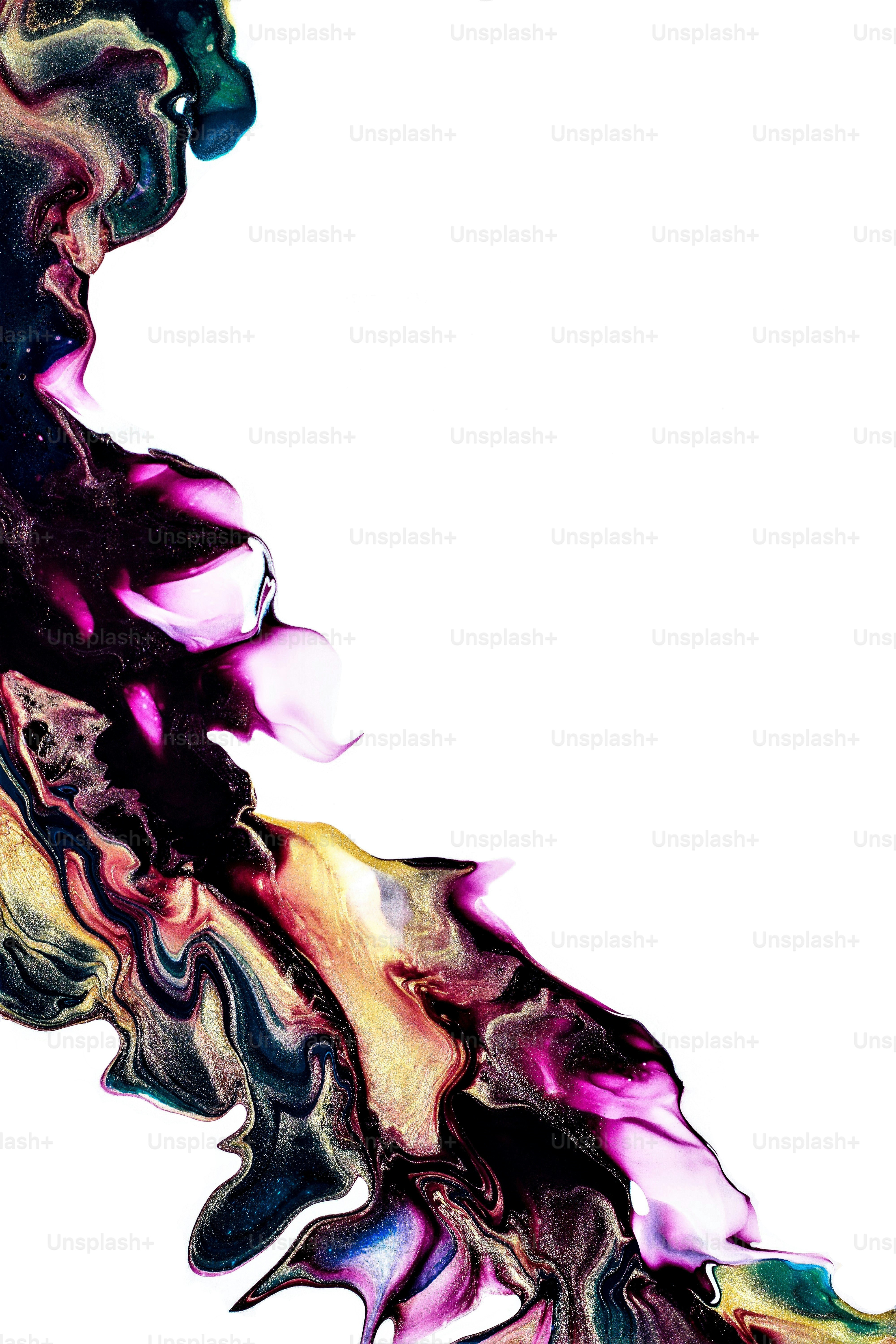 a black and purple abstract painting on a white background