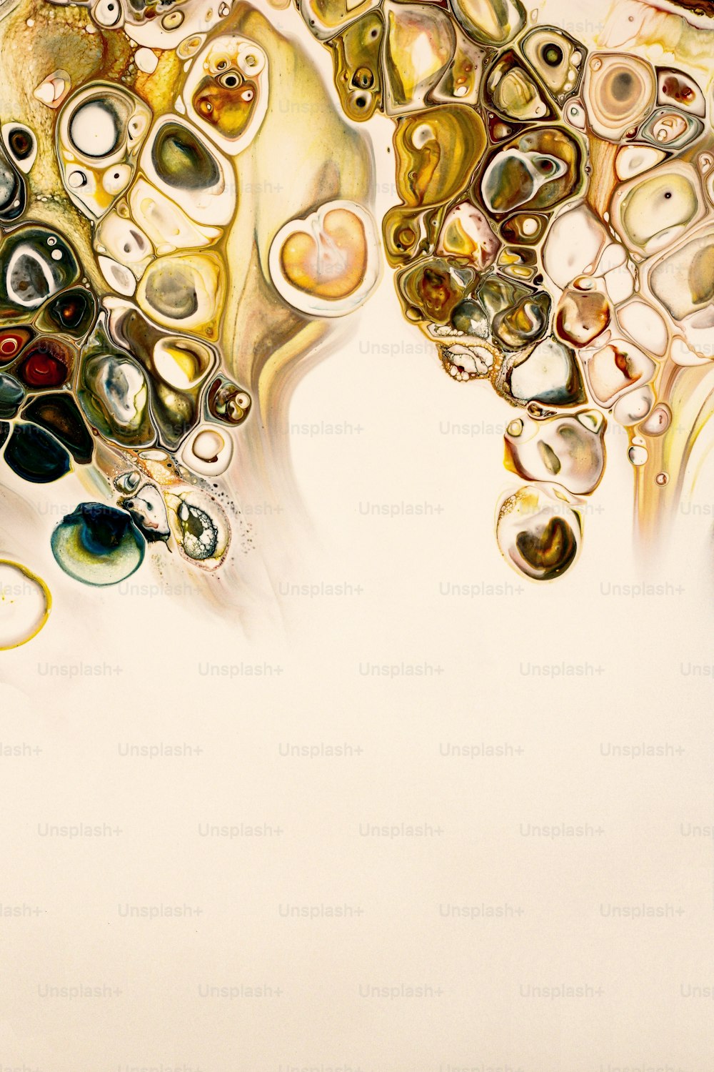 a painting of a white background with lots of bubbles