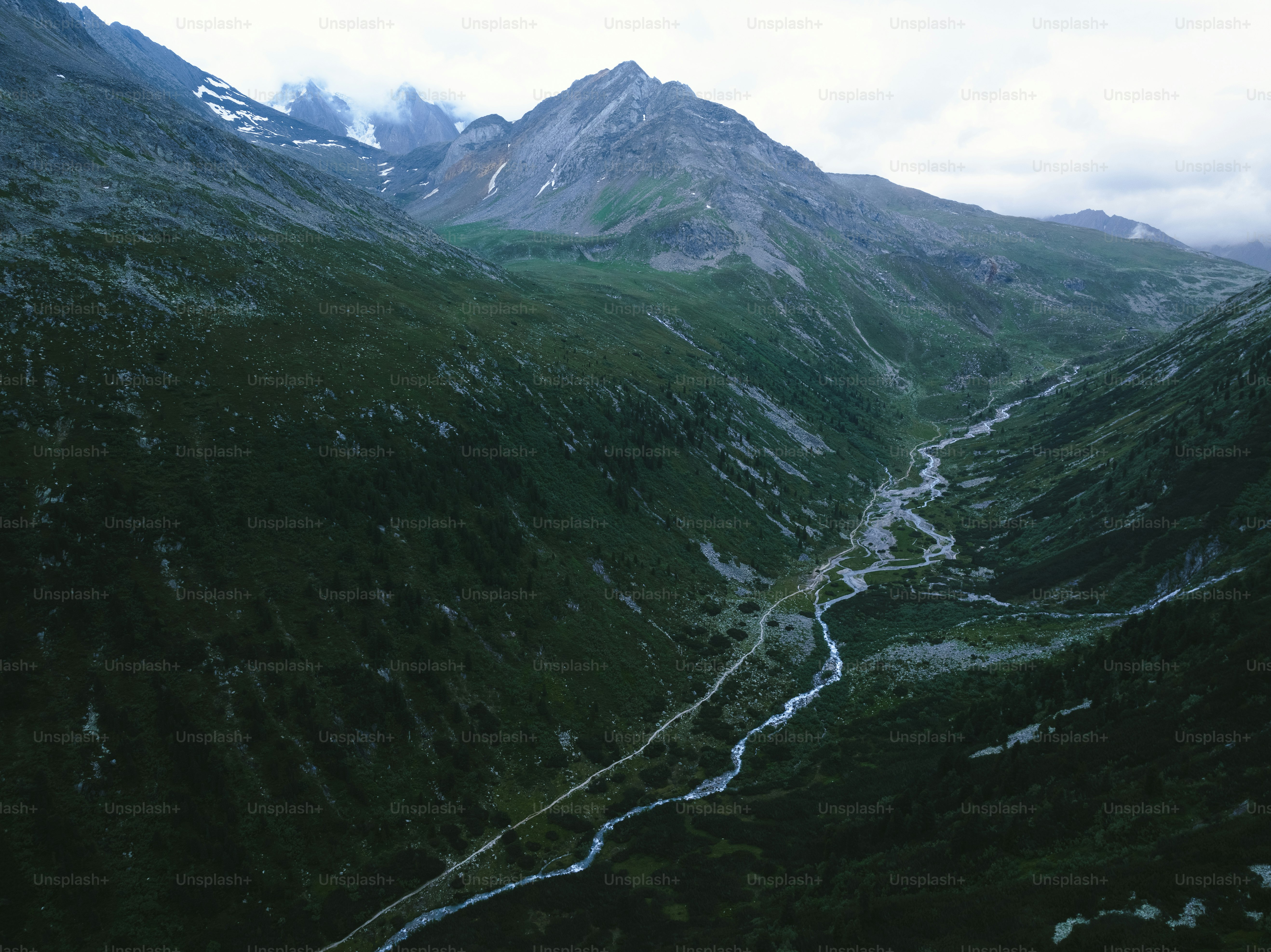 a river running through a lush green valley