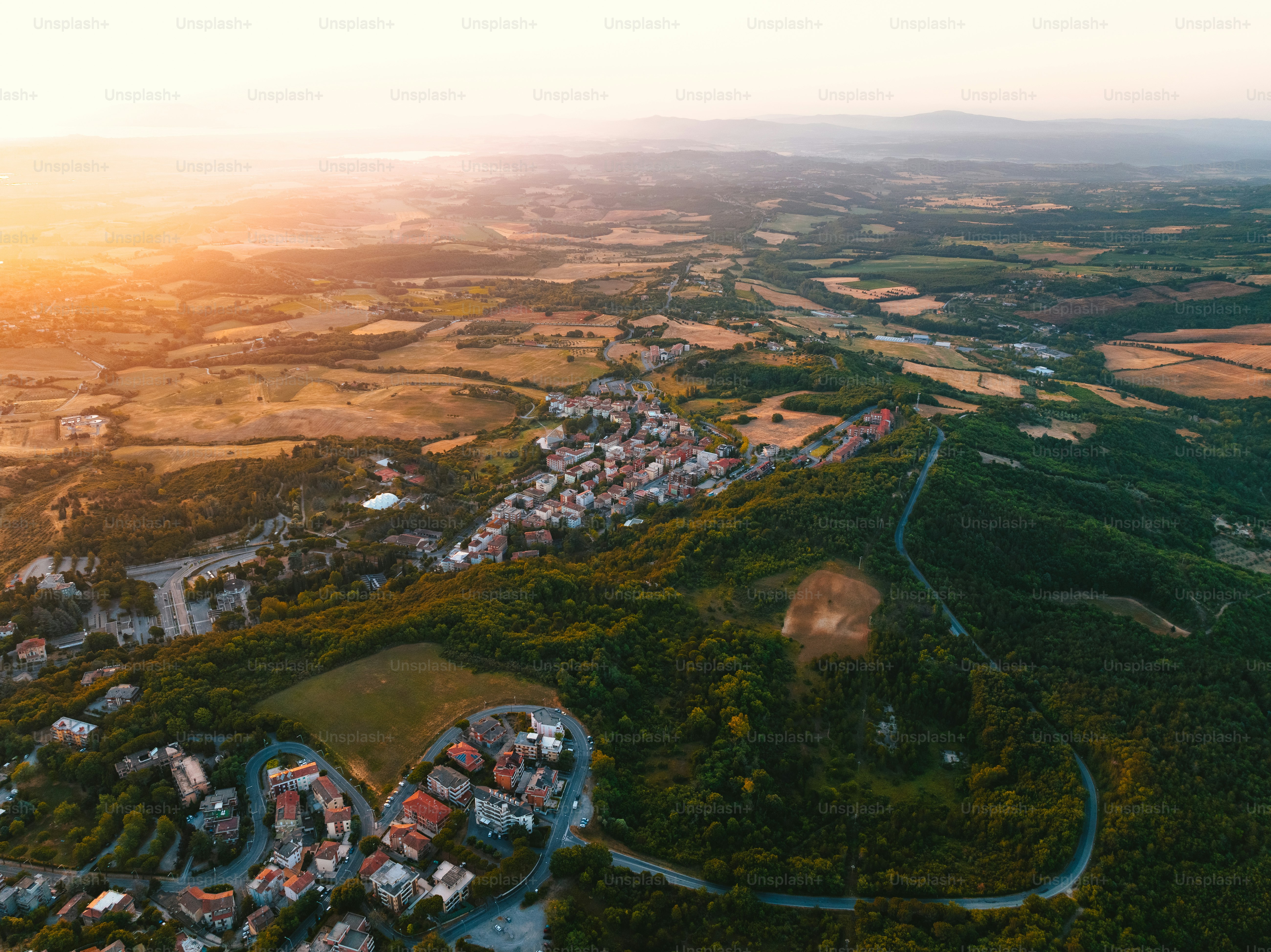 a bird's eye view of a small town