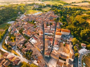 an aerial view of a city with lots of buildings