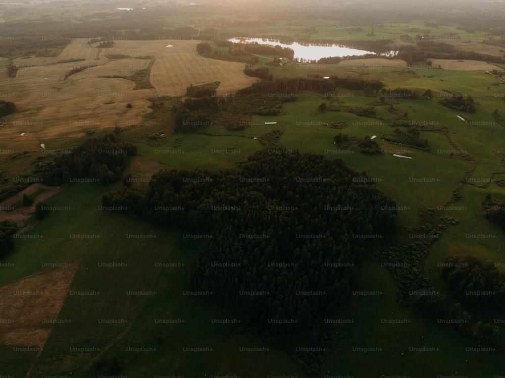 una vista aerea di un campo da golf circondato da alberi
