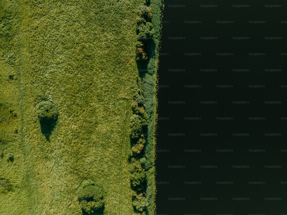 uma vista aérea de uma área gramada com uma visão panorâmica do