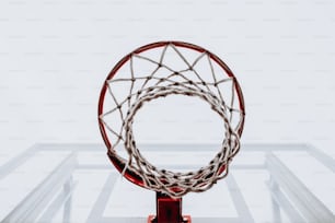 a close up of a basketball hoop with a white background