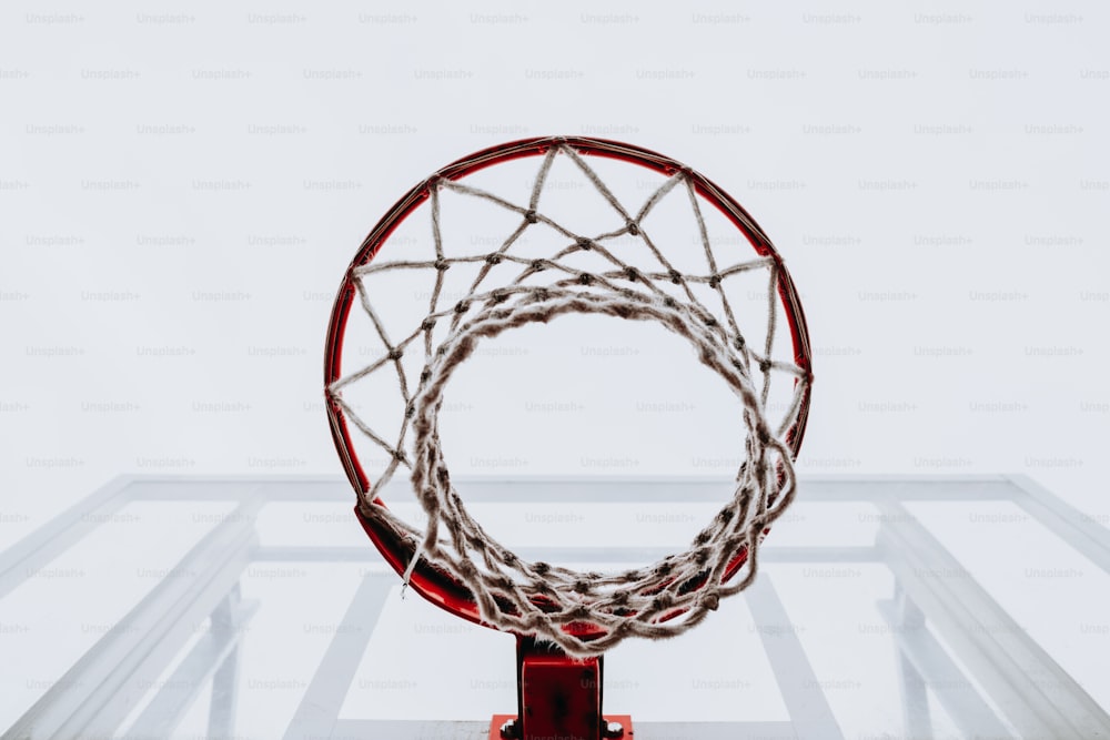 a close up of a basketball hoop with a white background