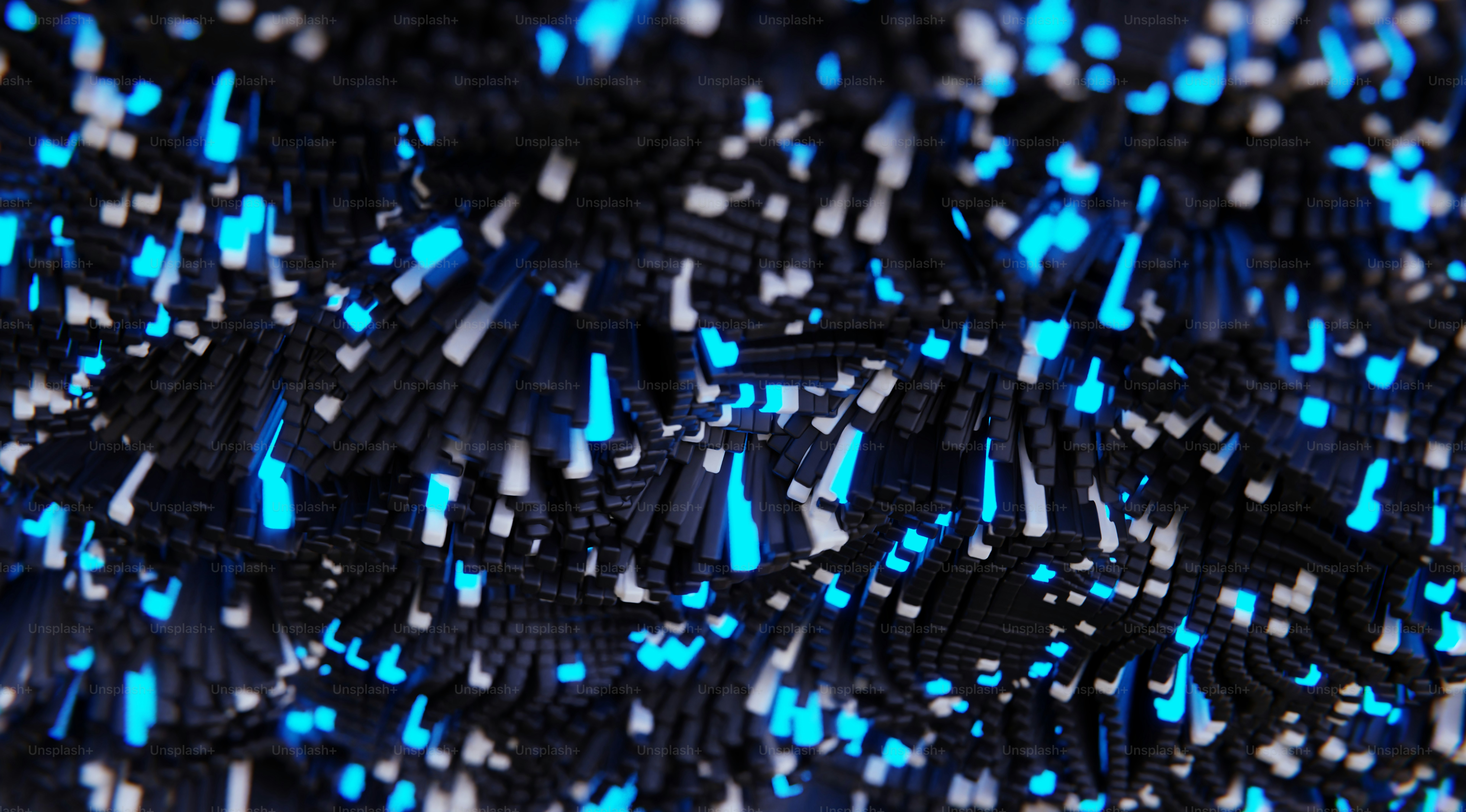 a bunch of blue and white shapes that are very close together