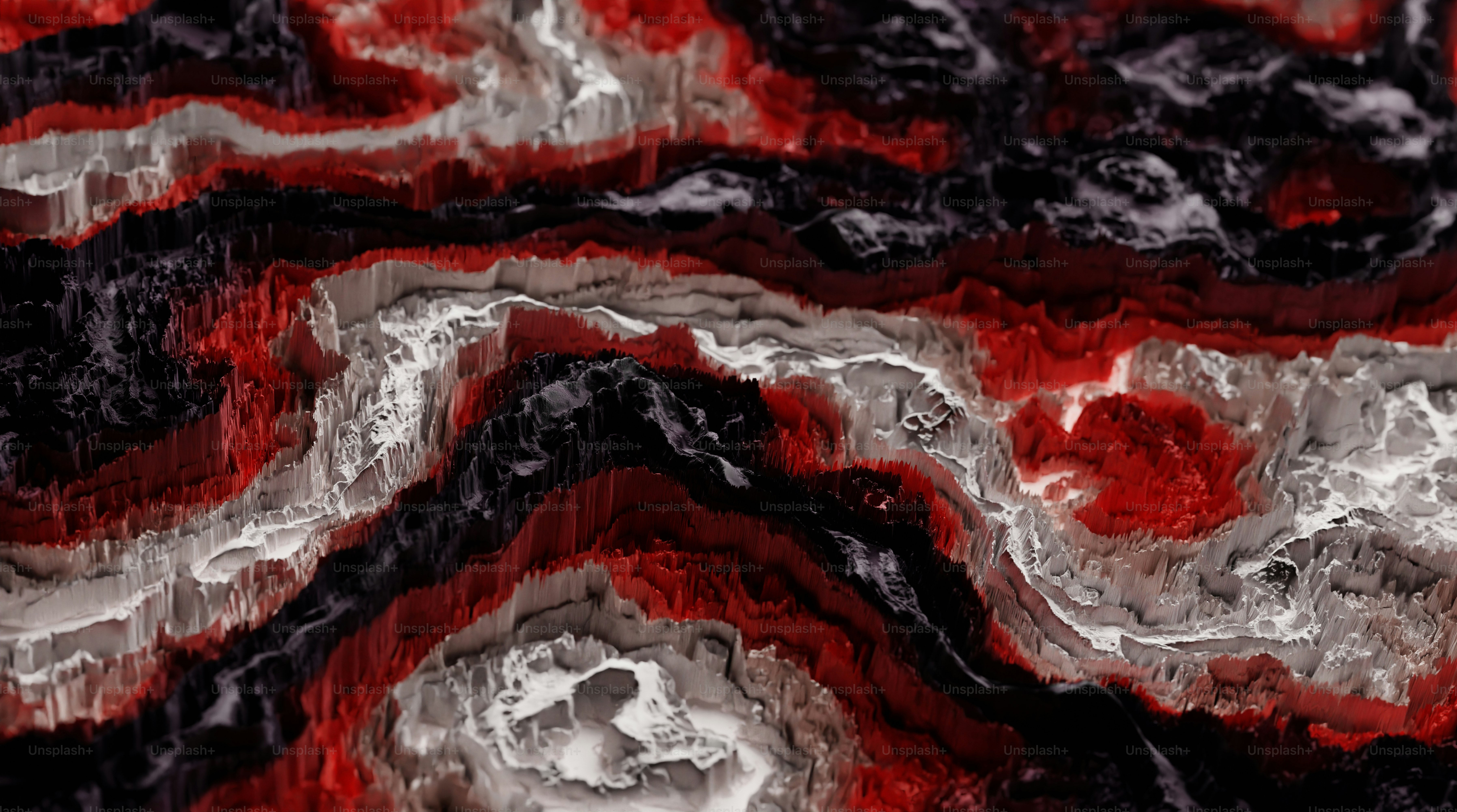 a red, white and black abstract painting