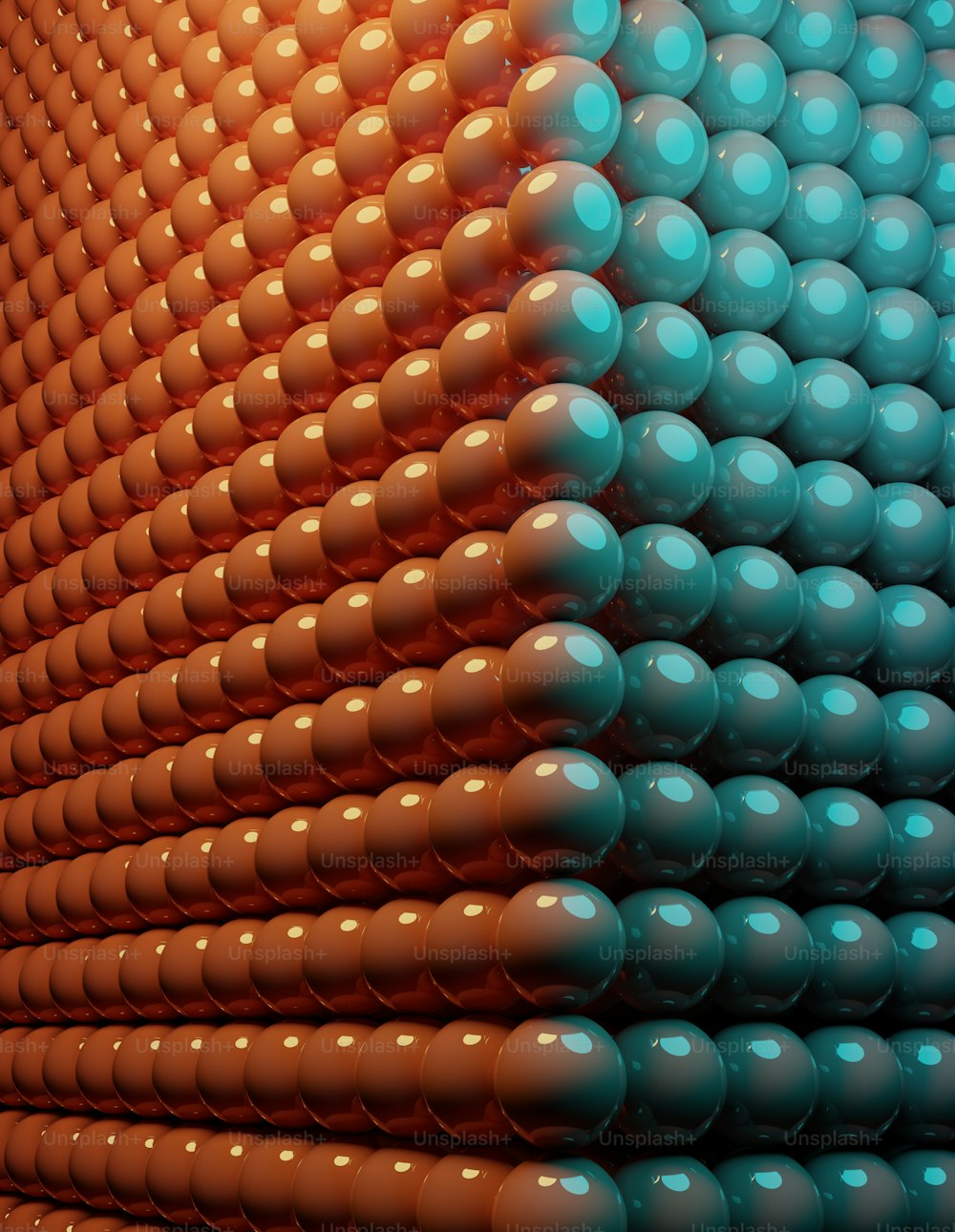 a large group of blue and orange balls