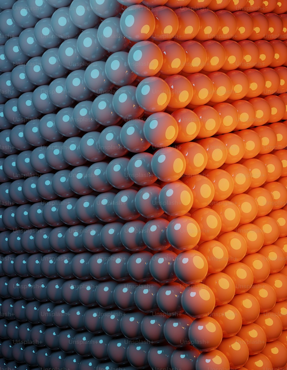 a large group of orange and blue balls
