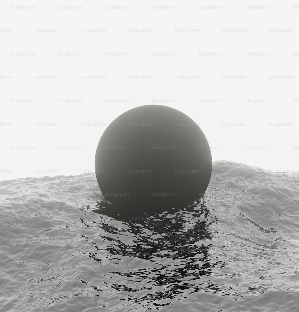 a black and white photo of a ball in the water