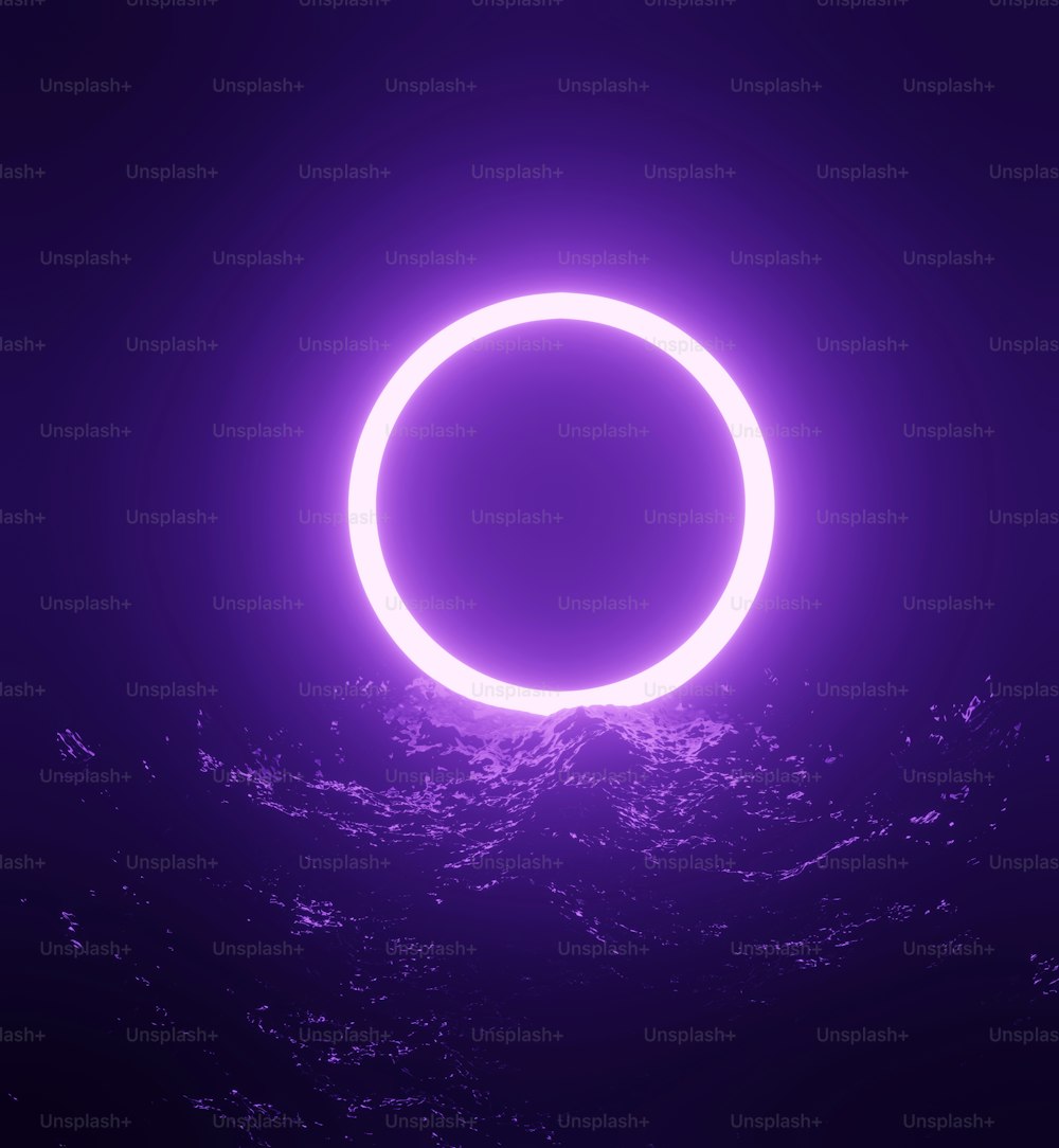 a purple ring of light in the dark water