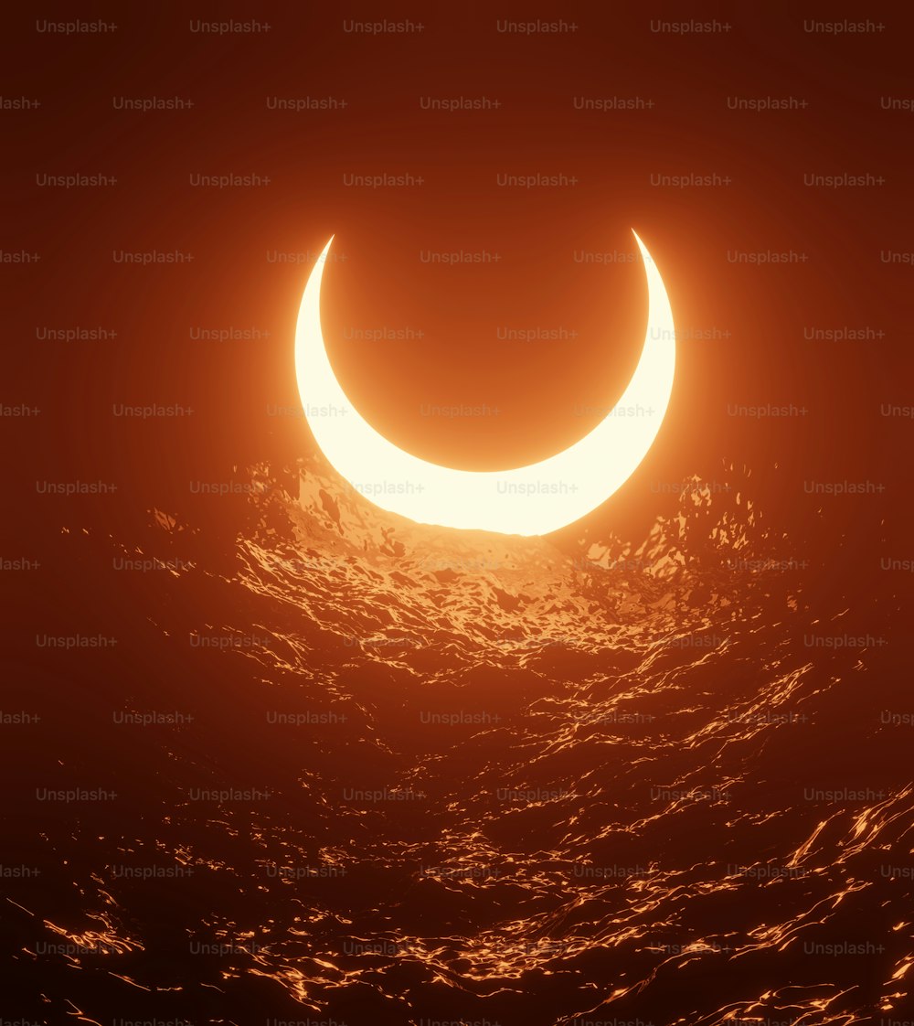 海から見た部分日食