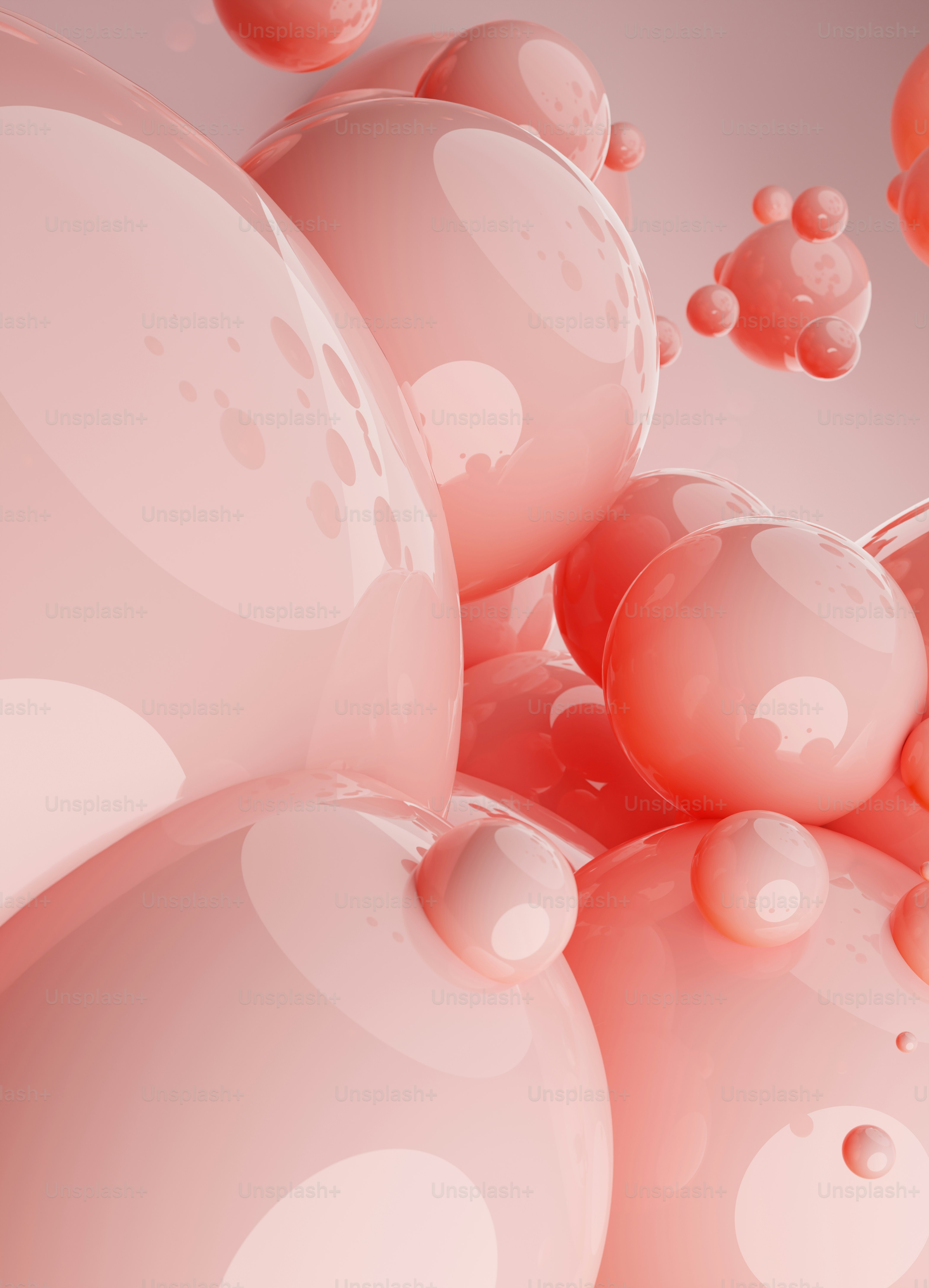 a bunch of pink balls floating in the air