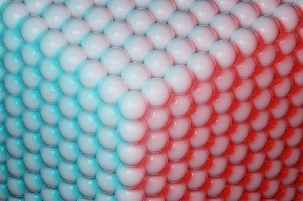 a red and blue background with a lot of balls