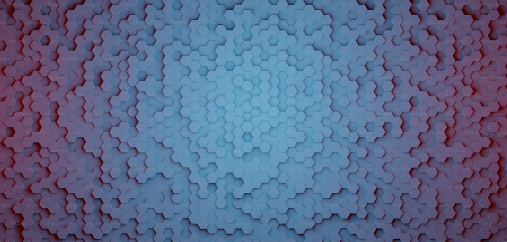a blue and red background with hexagonal shapes