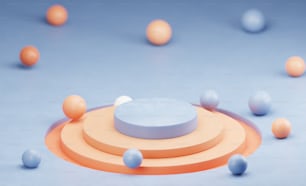 a group of orange and blue balls on a blue surface