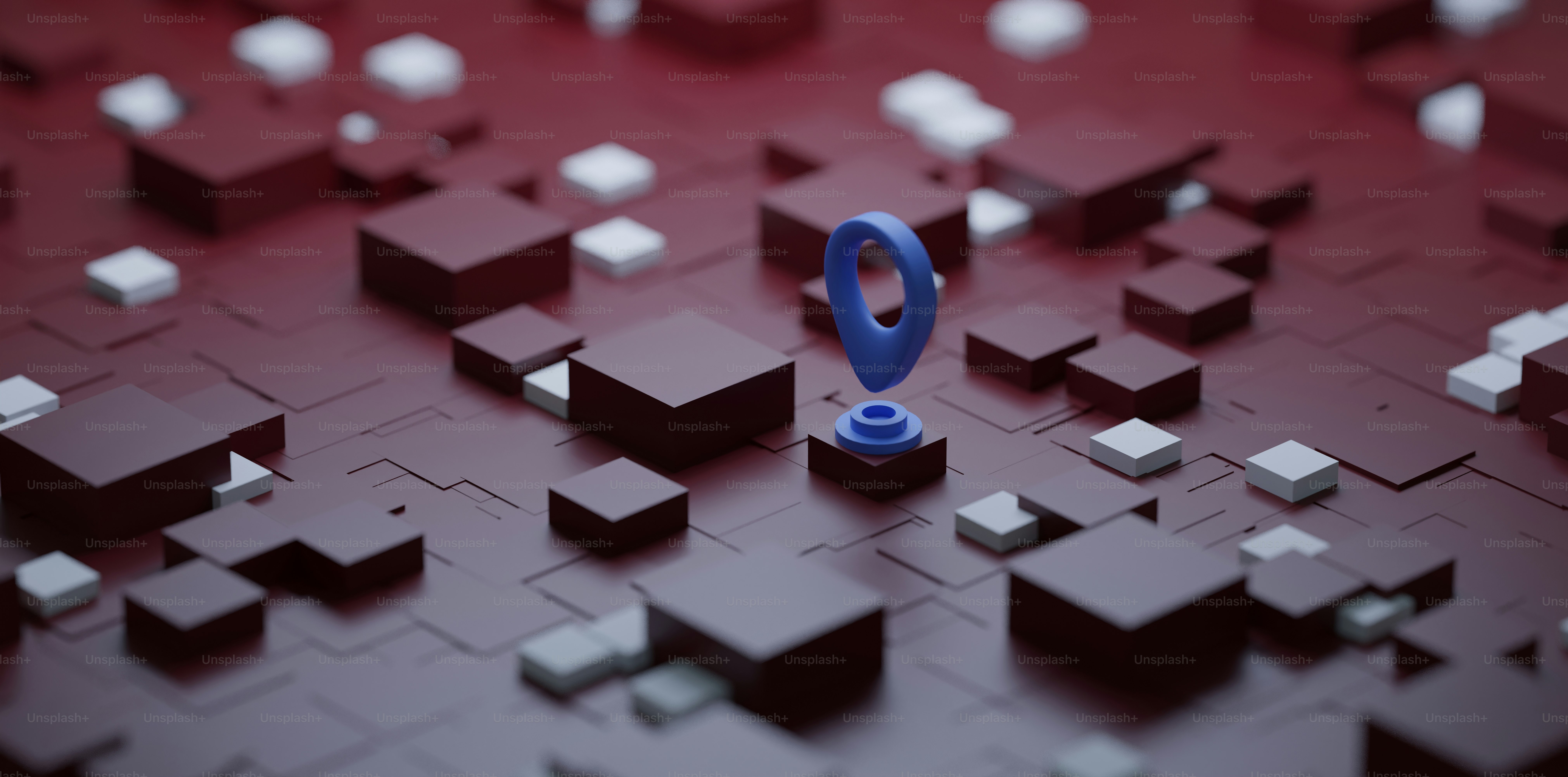 un objet bleu assis sur une surface rouge