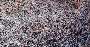 a large group of people standing in the middle of a street