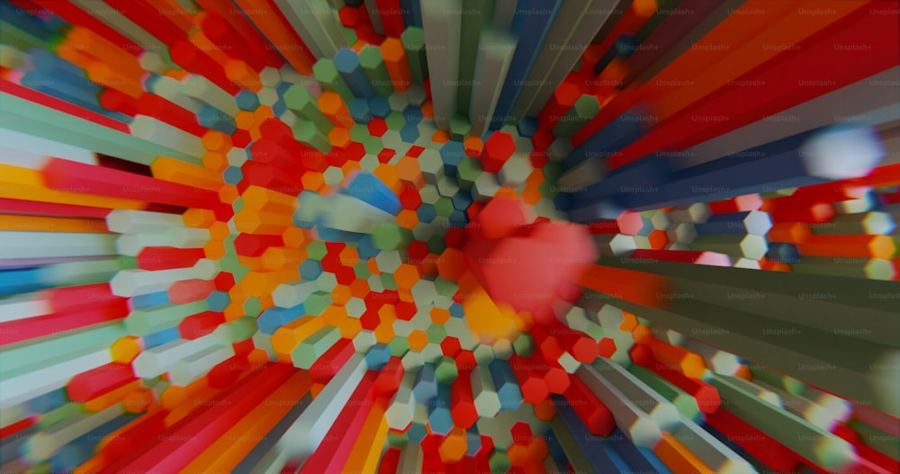 Une photo abstraite multicolore d’un cœur