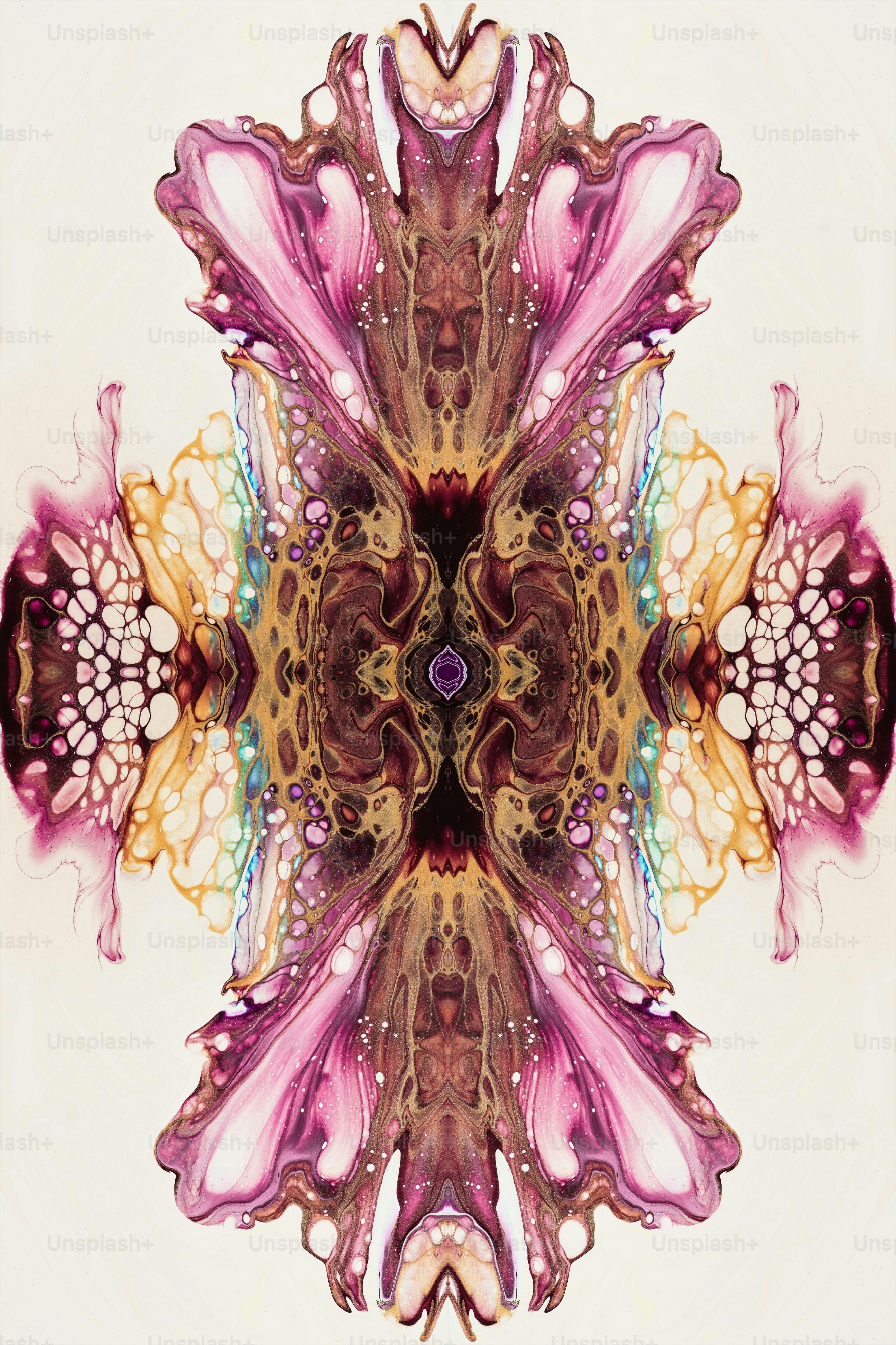 ピンク、黄色、茶色の花の抽象的な画像