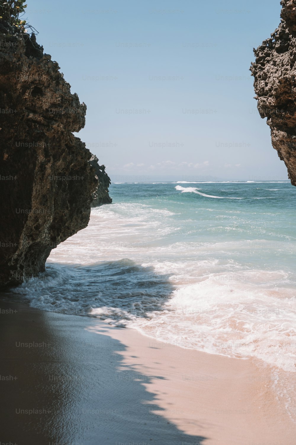 a view of the ocean from a beach