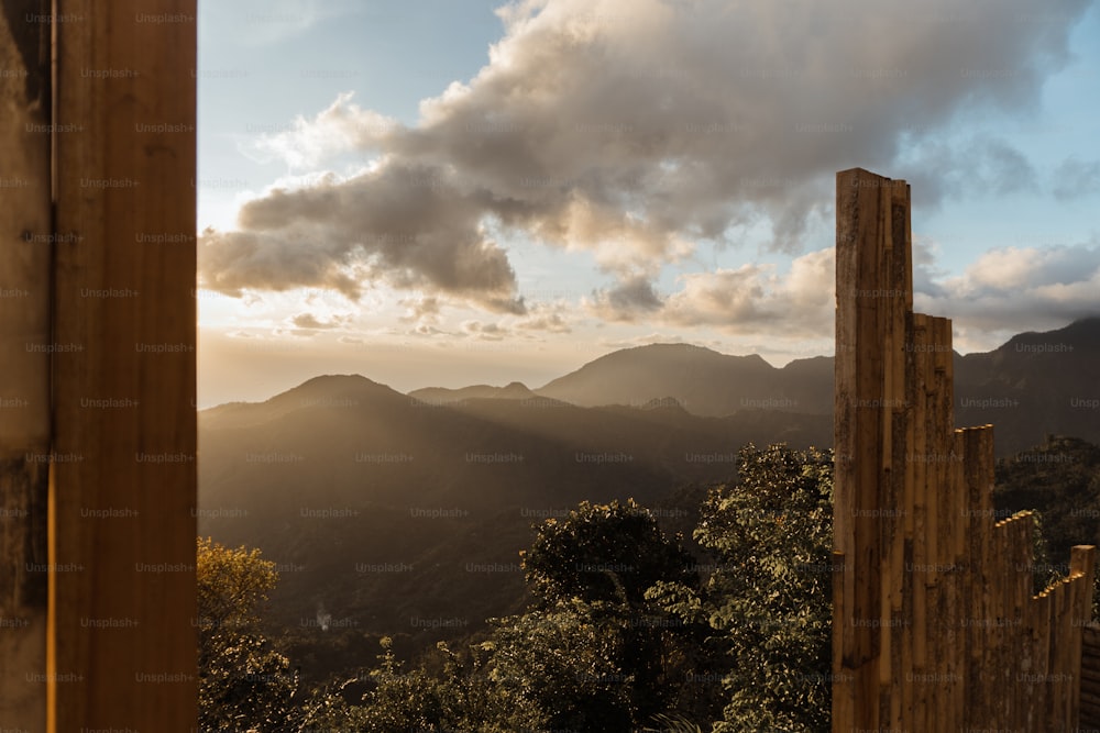 a view of a mountain range through a window