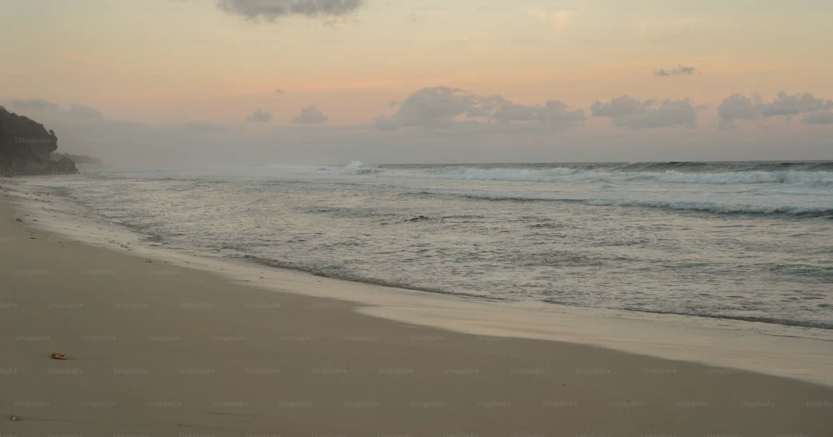 Une plage de sable avec des vagues qui arrivent sur le rivage photo ...