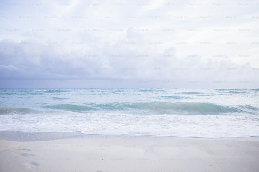 une plage de sable avec des vagues qui arrivent sur le rivage