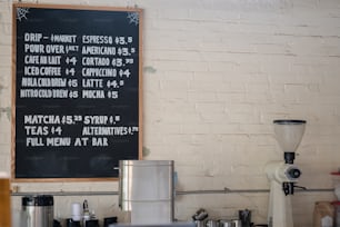 a menu on a blackboard in a restaurant