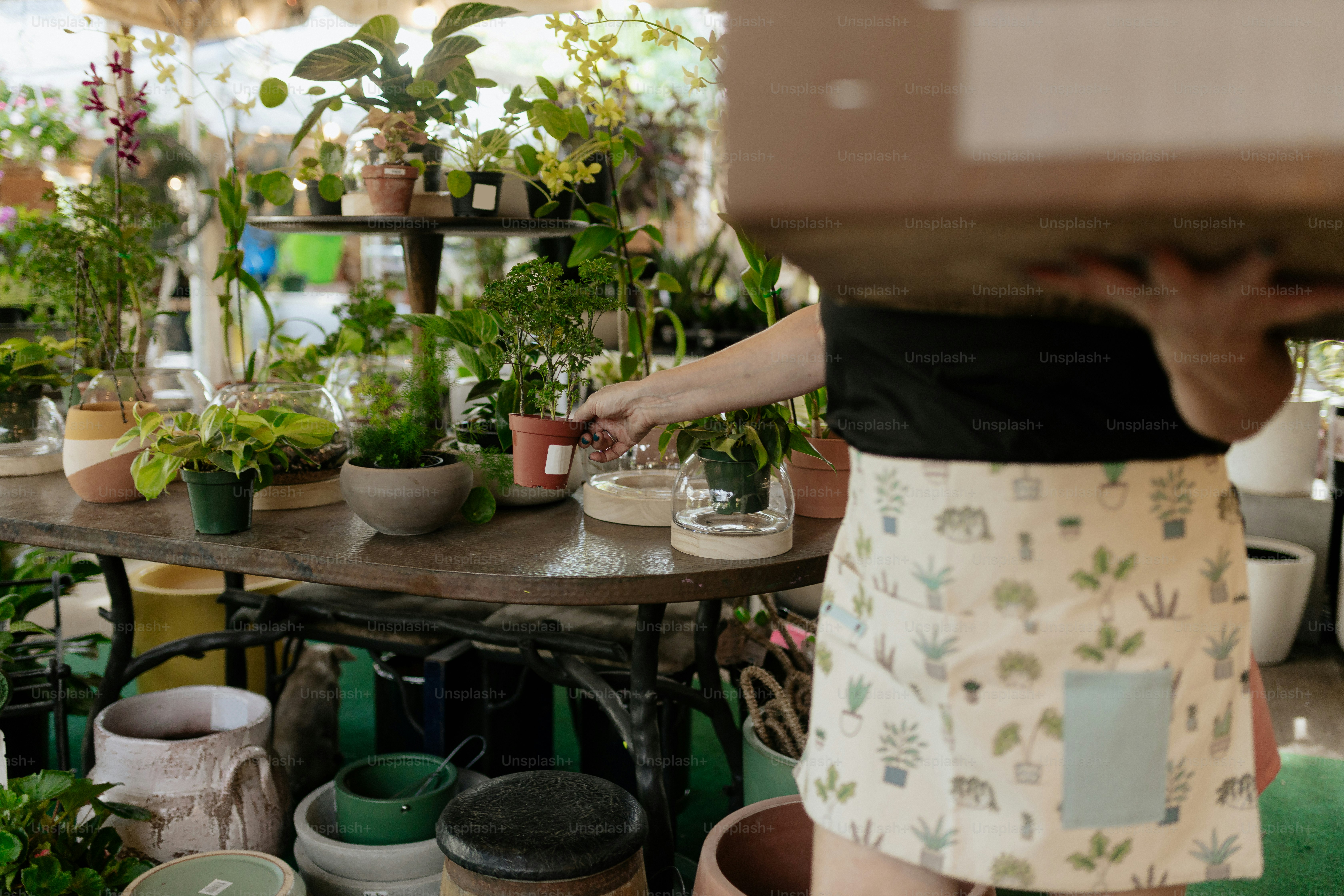 Una mujer trabaja en una floristería