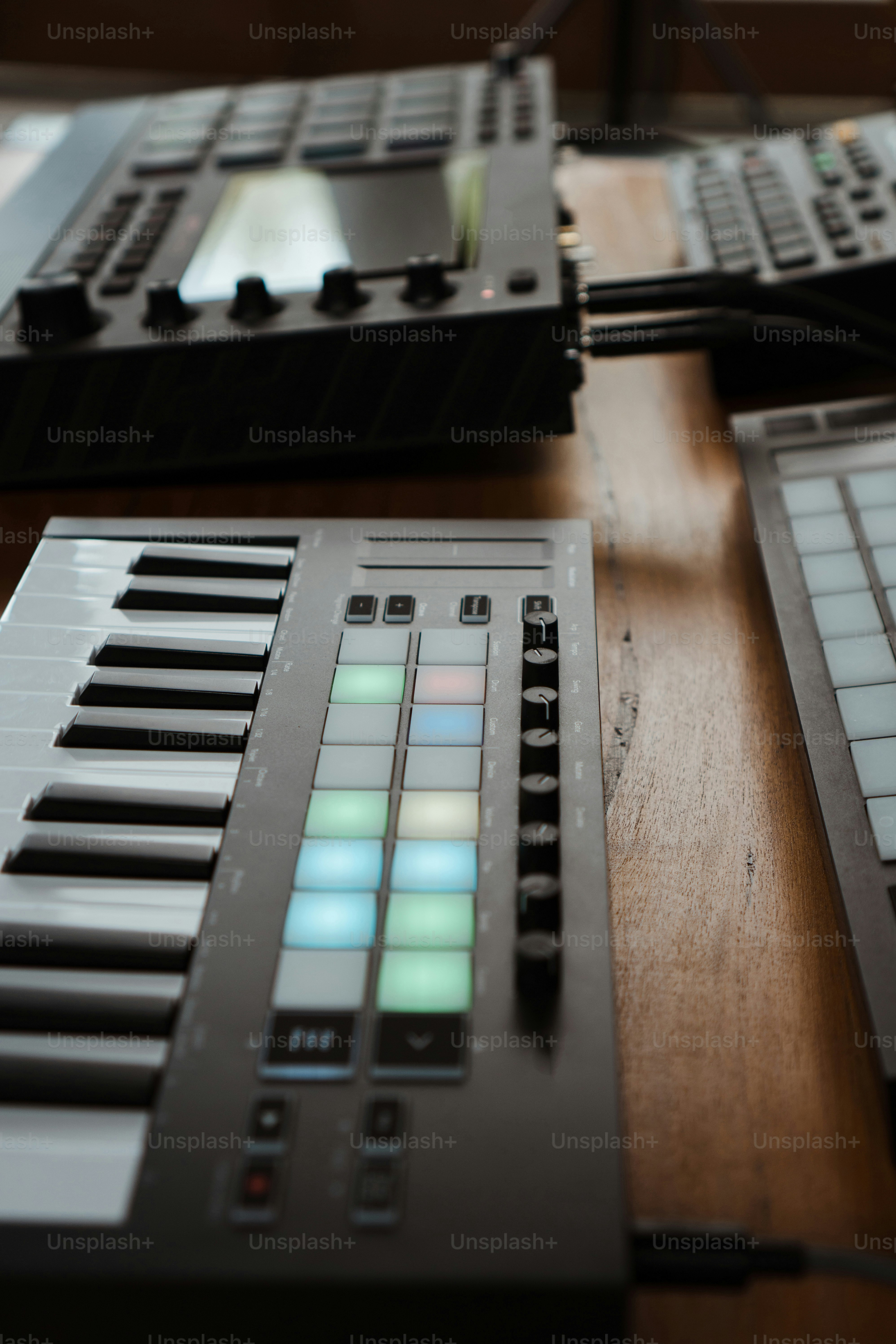 a close up of a keyboard on a table