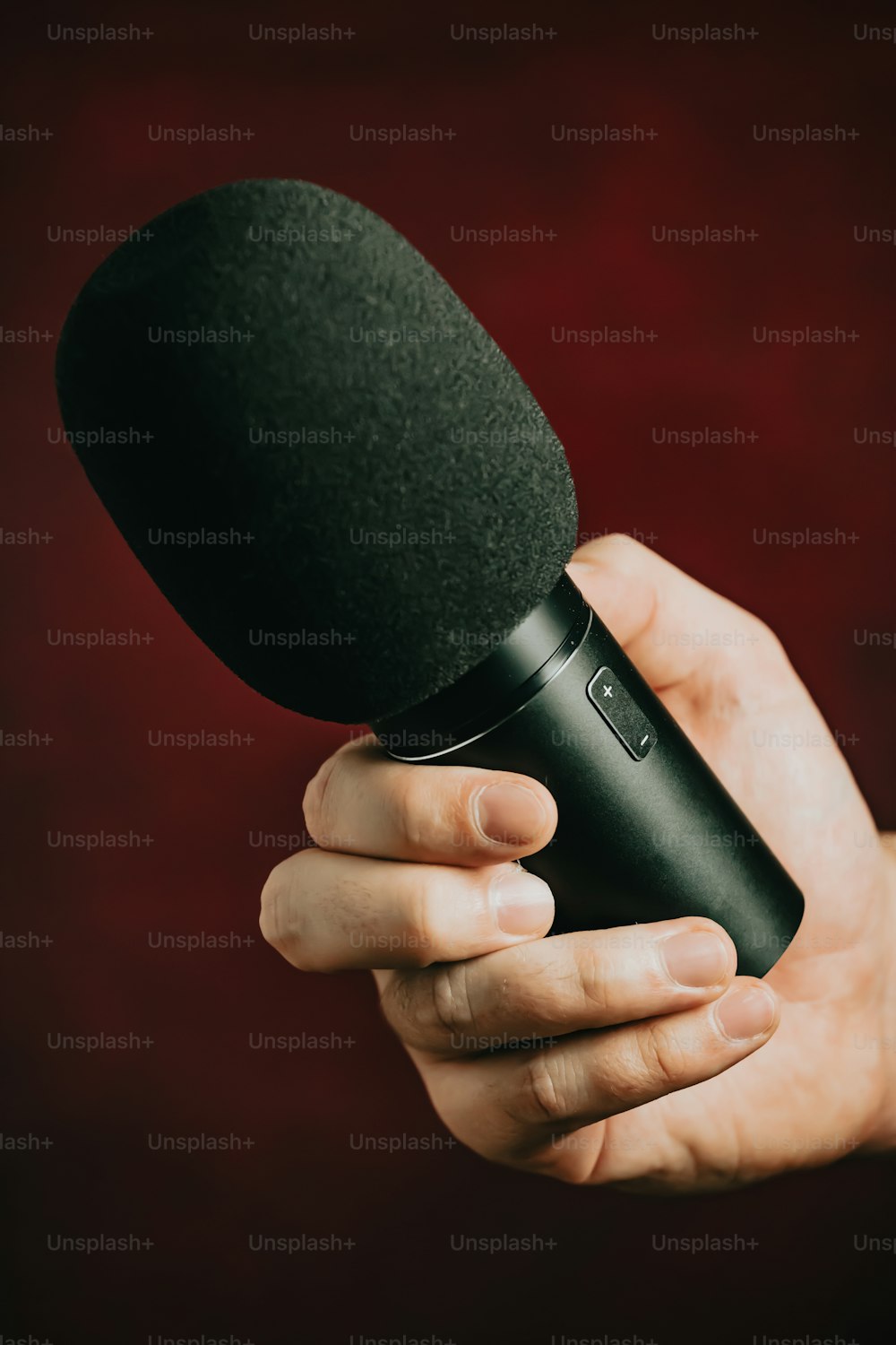 a person holding a microphone in their hand