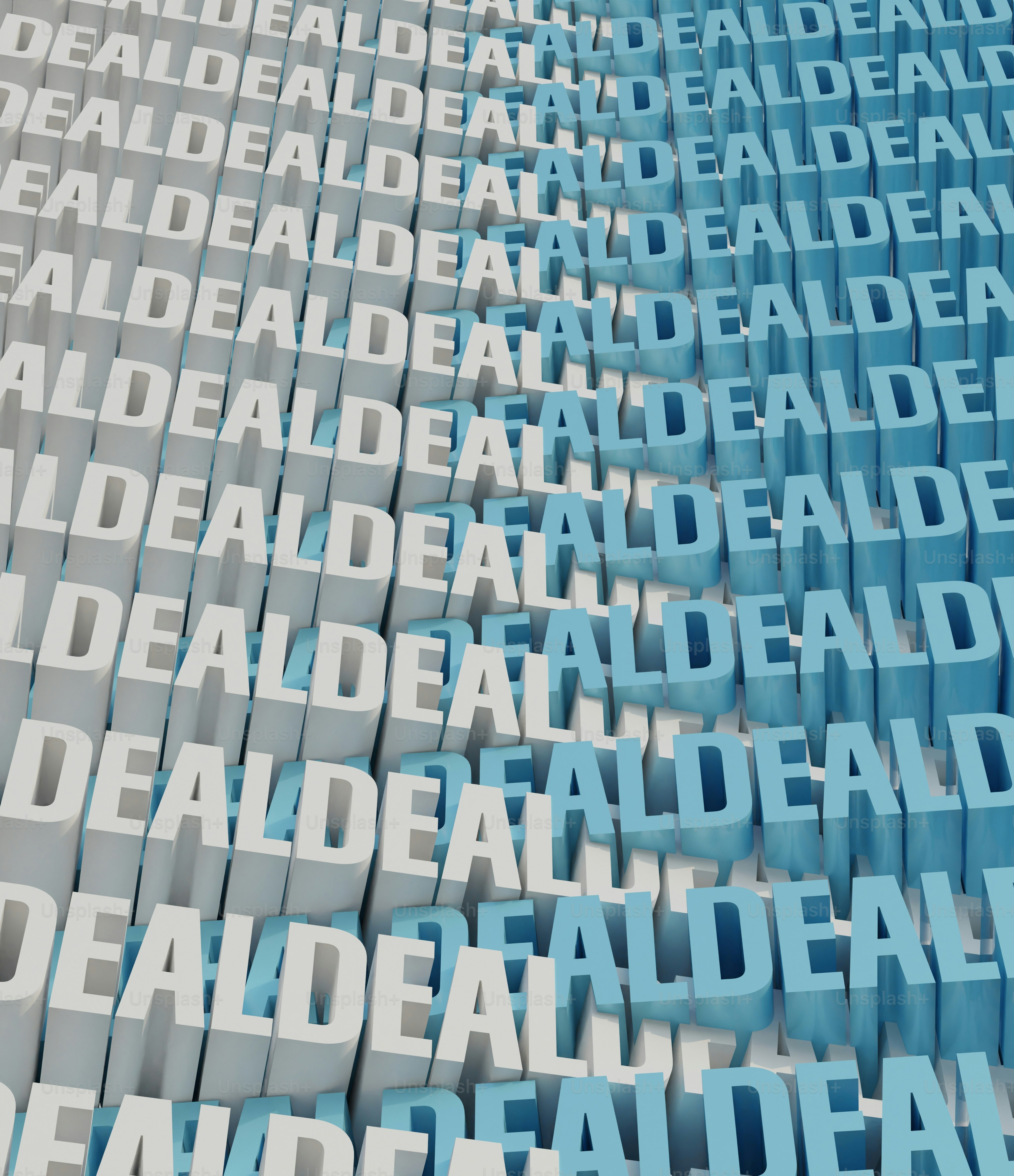 a large display of blue and white letters