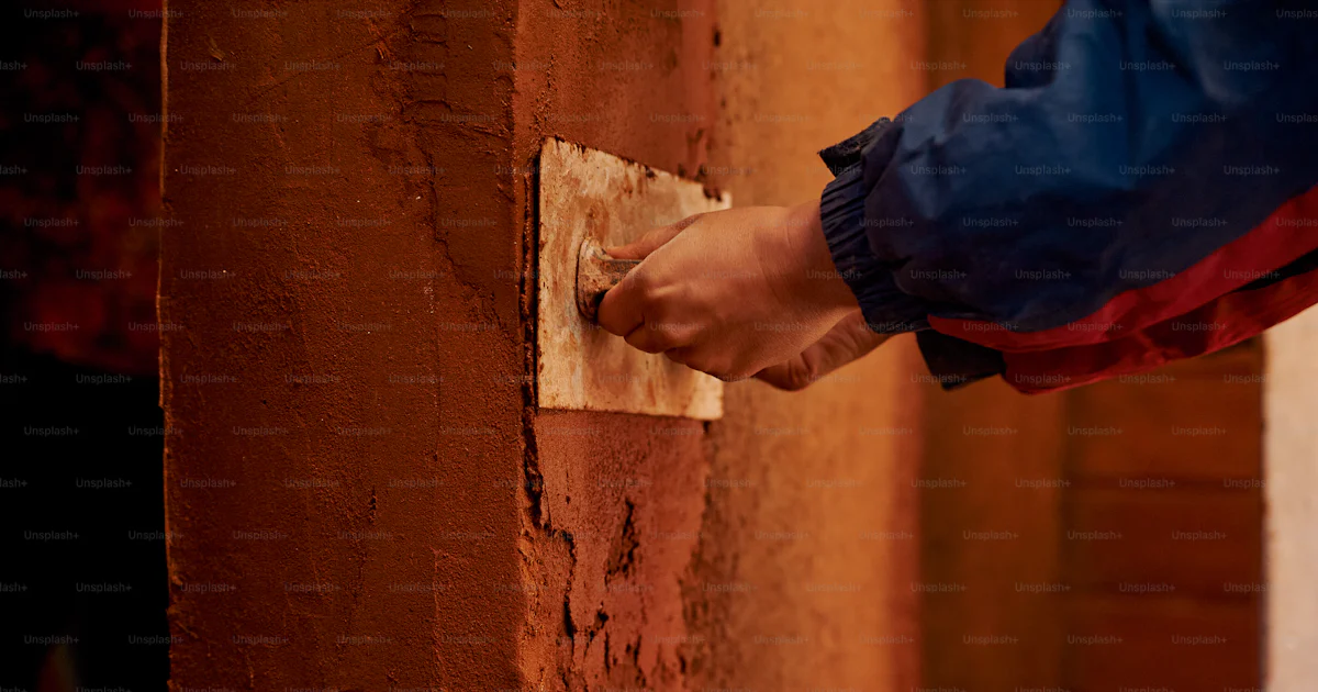 A person's hand on a wall with a piece of paper stuck to it photo ...